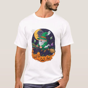 Halloween Heks Kabouter Bezem Pompoenen Maan T-shirt
