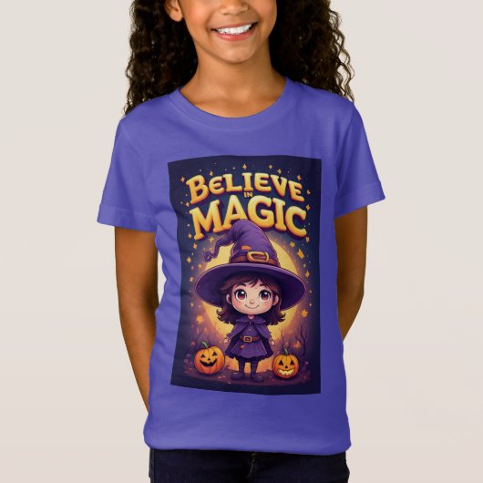 Halloween Heks Karakter Met Pompoen Display T-shirt (Voorkant)