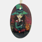 Halloween Heks Kat en Jack-o-Lantern Ornament (Links)