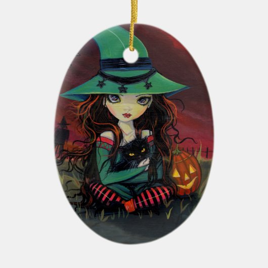 Halloween Heks Kat en Jack-o-Lantern Ornament (Voorkant)