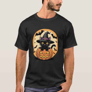 Halloween Heks Kat in Pompoen. Grappige Zwarte Kat T-shirt