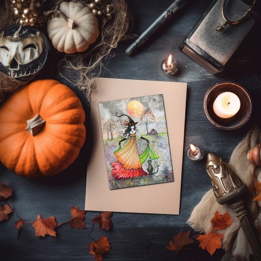 Halloween Heks Kat Kaart Herfst Reverie