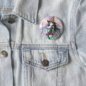 Halloween Heks Kat Knoop Speld Ronde Button 5,7 Cm (In situ)