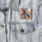 Halloween Heks Kat Knoop Speld Vierkante Button 5,1 Cm (In situ)