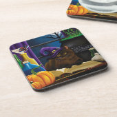 Halloween Heks Kat Paarse Magic Bier Onderzetter (Linkerzijde)