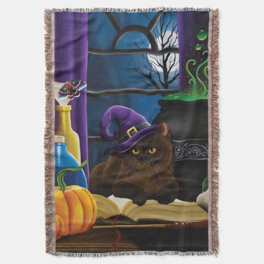 Halloween Heks Kat Paarse Magic Deken (Voorkant Verticaal)