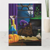 Halloween Heks Kat Paarse Magic Kaart (Voorkant)
