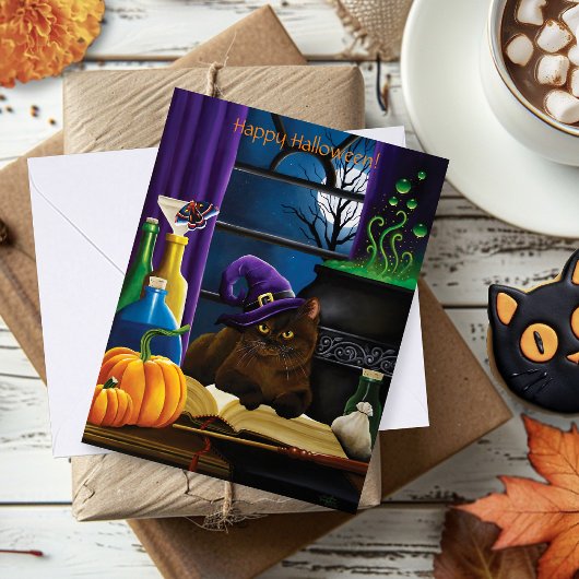 Halloween Heks Kat Paarse Magic Kaart