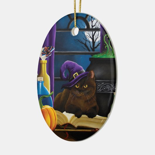 Halloween Heks Kat Paarse Magic Keramisch Ornament (Links)