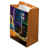 Halloween Heks Kat Paarse Magic Medium Cadeauzakje (Voorkant Gekanteld)