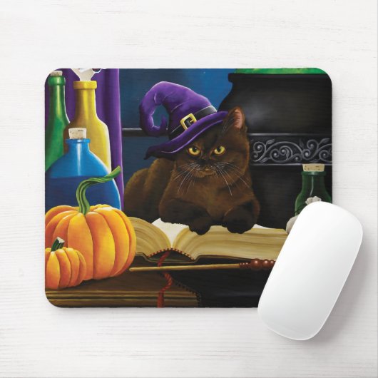 Halloween Heks Kat Paarse Magic Muismat (Met muis)