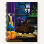 Halloween Heks Kat Paarse Magic Notitieboek (Voorkant)