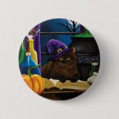 Halloween Heks Kat Paarse Magic Ronde Button 5,7 Cm (Voorkant)