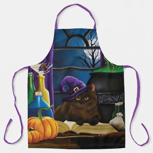 Halloween Heks Kat Paarse Magic Schort (Voorkant)