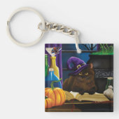Halloween Heks Kat Paarse Magic Sleutelhanger (Voorkant)