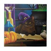 Halloween Heks Kat Paarse Magic Tegeltje (Voorkant)