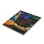 Halloween Heks Kat Paarse Magic Tegeltje (Zijkant)