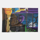 Halloween Heks Kat Paarse Magic Theedoek (Horizontaal)