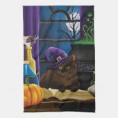 Halloween Heks Kat Paarse Magic Theedoek (Verticaal)