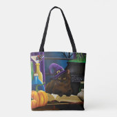 Halloween Heks Kat Paarse Magic Tote Bag (Achterkant)