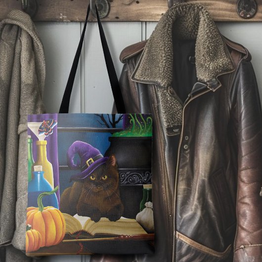 Halloween Heks Kat Paarse Magic Tote Bag