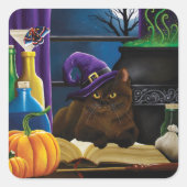 Halloween Heks Kat Paarse Magic Vierkante Sticker (Voorkant)