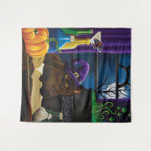 Halloween Heks Kat Paarse Magic Wandkleed (Voorkant (horizontaal))