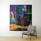 Halloween Heks Kat Paarse Magic Wandkleed (In situ)