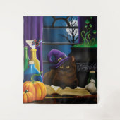 Halloween Heks Kat Paarse Magic Wandkleed (Voorkant)