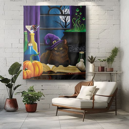 Halloween Heks Kat Paarse Magic Wandkleed