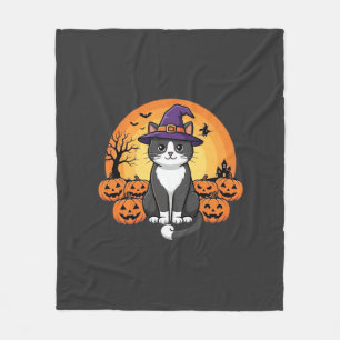 Halloween Heks Kat Pompoen Maan Ontwerp_1 Fleece Deken