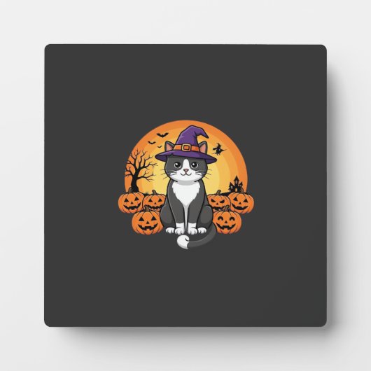 Halloween Heks Kat Pompoen Maan Ontwerp_1 Fotoplaat (Voorkant)