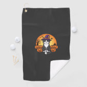 Halloween Heks Kat Pompoen Maan Ontwerp_1 Golfhanddoek (Insitu)