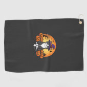 Halloween Heks Kat Pompoen Maan Ontwerp_1 Golfhanddoek (Horizontaal)