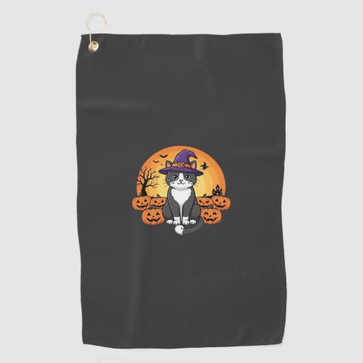 Halloween Heks Kat Pompoen Maan Ontwerp_1 Golfhanddoek (Voorkant)