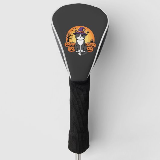 Halloween Heks Kat Pompoen Maan Ontwerp_1 Golfheadcover (Voorkant)