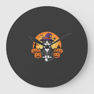 Halloween Heks Kat Pompoen Maan Ontwerp_1 Grote Klok