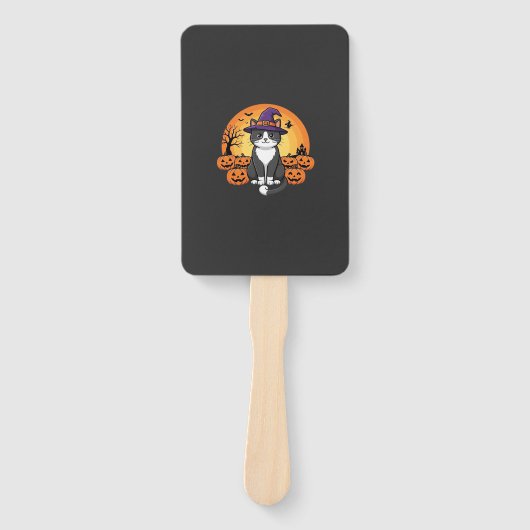 Halloween Heks Kat Pompoen Maan Ontwerp_1 Handwaaier (Voorkant)