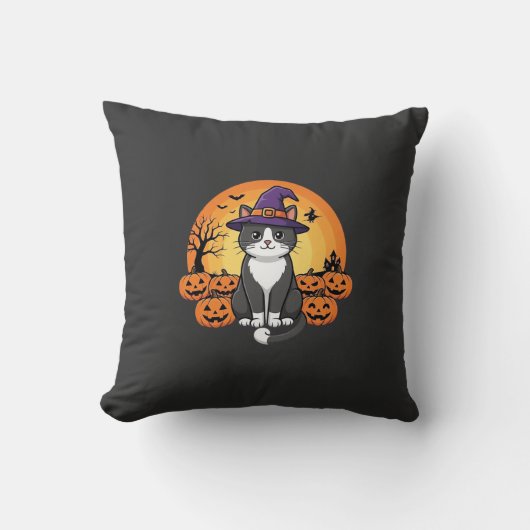 Halloween Heks Kat Pompoen Maan Ontwerp_1 Kussen (Voorkant)