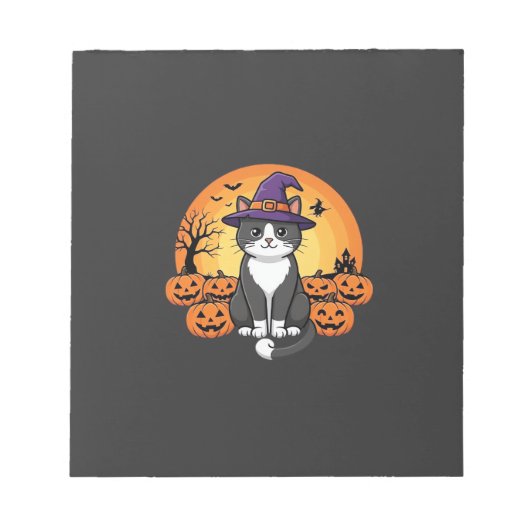 Halloween Heks Kat Pompoen Maan Ontwerp_1 Notitieblok (Voorkant)