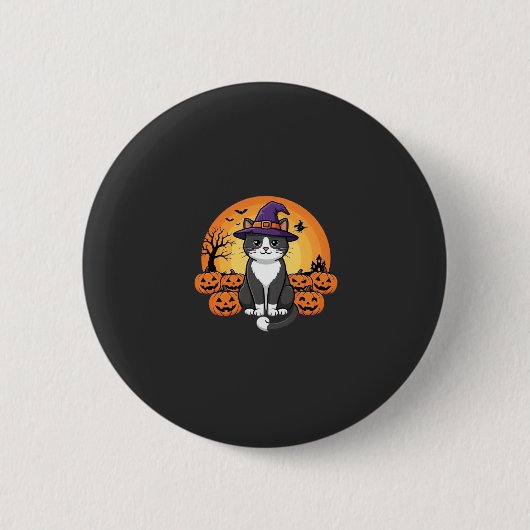 Halloween Heks Kat Pompoen Maan Ontwerp_1 Ronde Button 5,7 Cm (Voorkant)