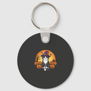 Halloween Heks Kat Pompoen Maan Ontwerp_1 Sleutelhanger
