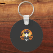 Halloween Heks Kat Pompoen Maan Ontwerp_1 Sleutelhanger (Voorkant)