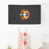 Halloween Heks Kat Pompoen Maan Ontwerp_1 Spandoek (Insitu)