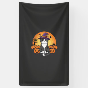 Halloween Heks Kat Pompoen Maan Ontwerp_1 Spandoek