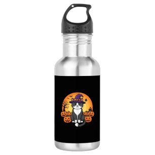 Halloween Heks Kat Pompoen Maan Ontwerp_1 Waterfles