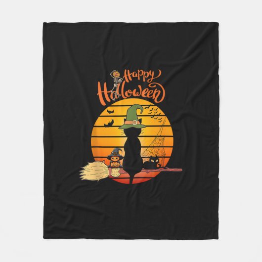 Halloween heks kat Pompoen Skeleton Bat eng Fleece Deken (Voorkant)