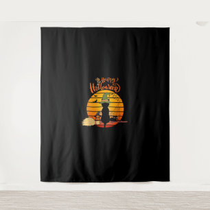 Halloween heks kat Pompoen Skeleton Bat eng Wandkleed