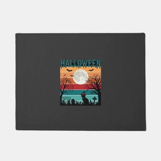 Halloween Heks Kat Spinnenweb Maan Kerkhof_1_1 Deurmat (Voorkant)
