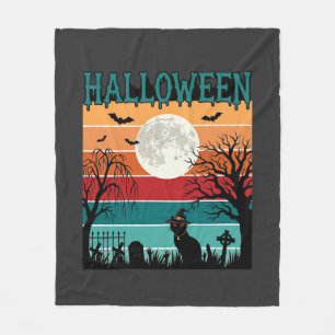 Halloween Heks Kat Spinnenweb Maan Kerkhof_1_1 Fleece Deken